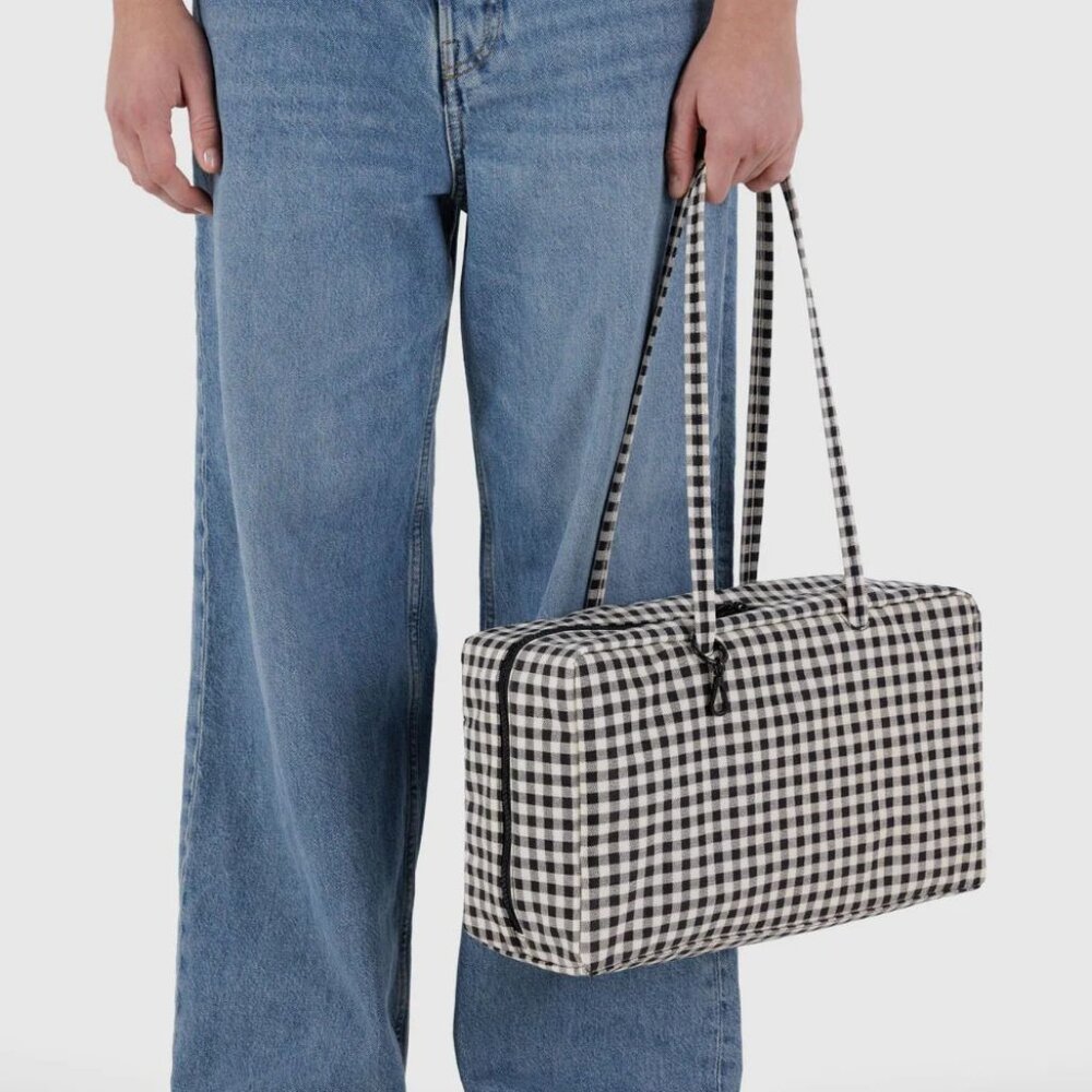 NWT Baggu Medium Nylon Bowler Bag - Black & White Gingham - Picture 2 of 2